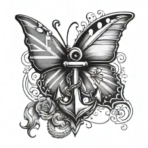 anchor with Scottish flag butterfly wings tattoo design idea