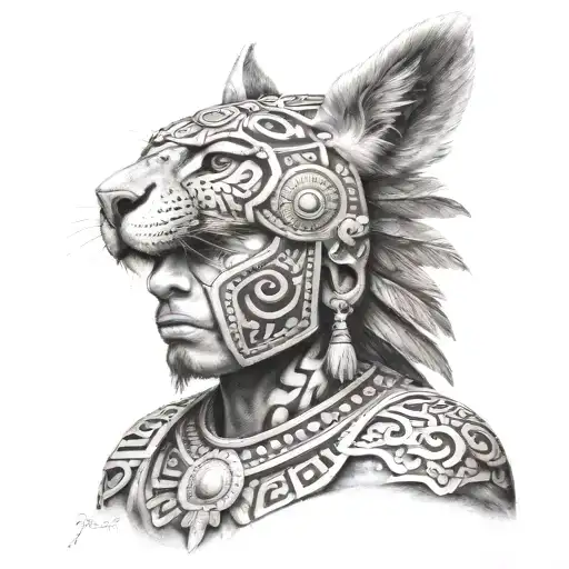 Mexican Aztec jaguar warrior tattoo design idea