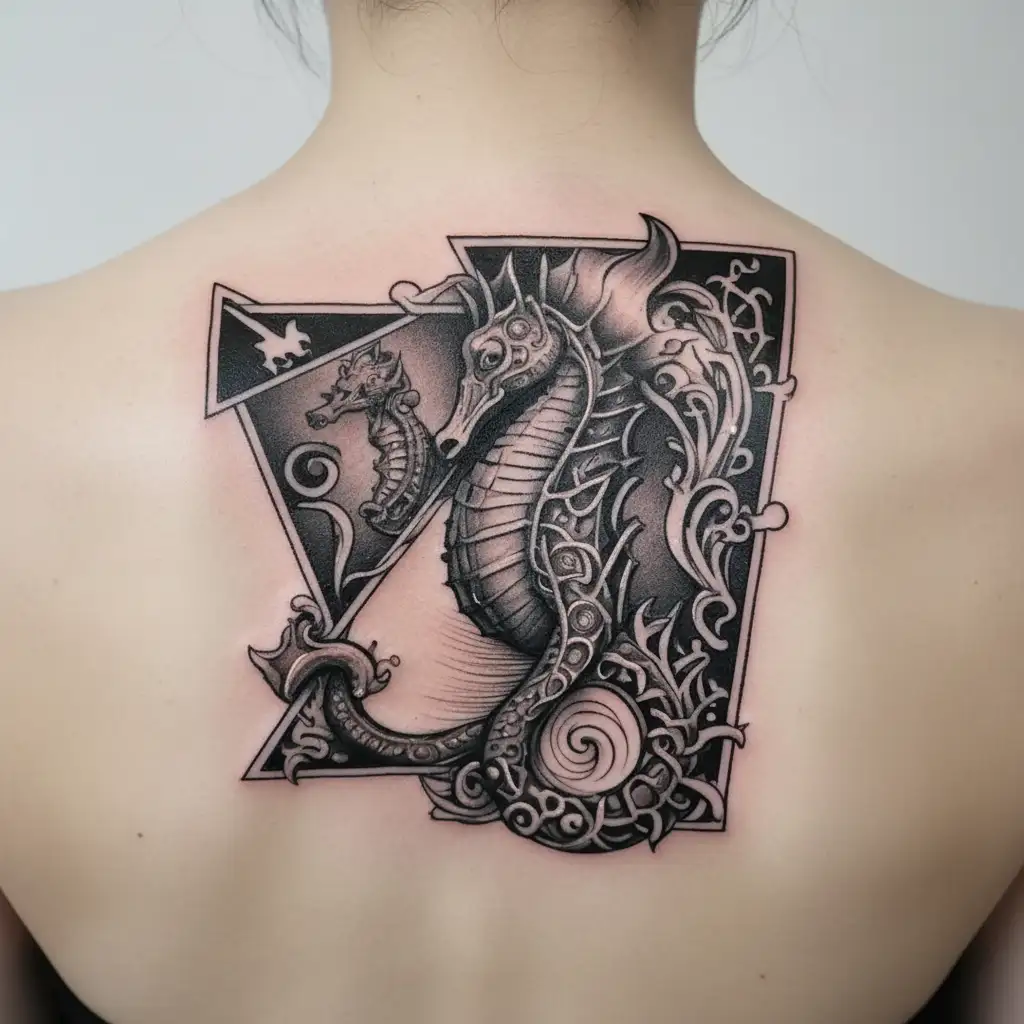 seahorse portuguese caravel square triangle circle tattoo design idea