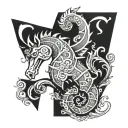 seahorse portuguese caravel square triangle circle tattoo design idea