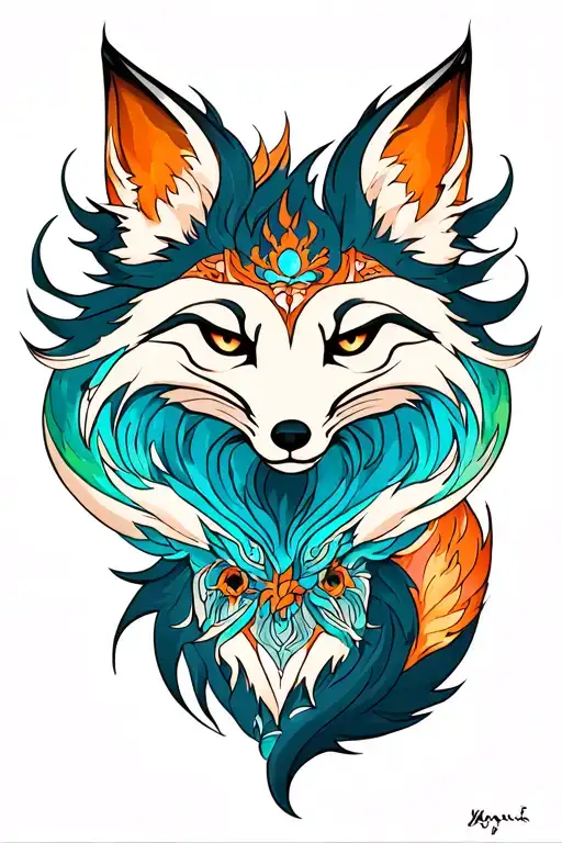 nine-tailed fox and medicine tattoo design idea