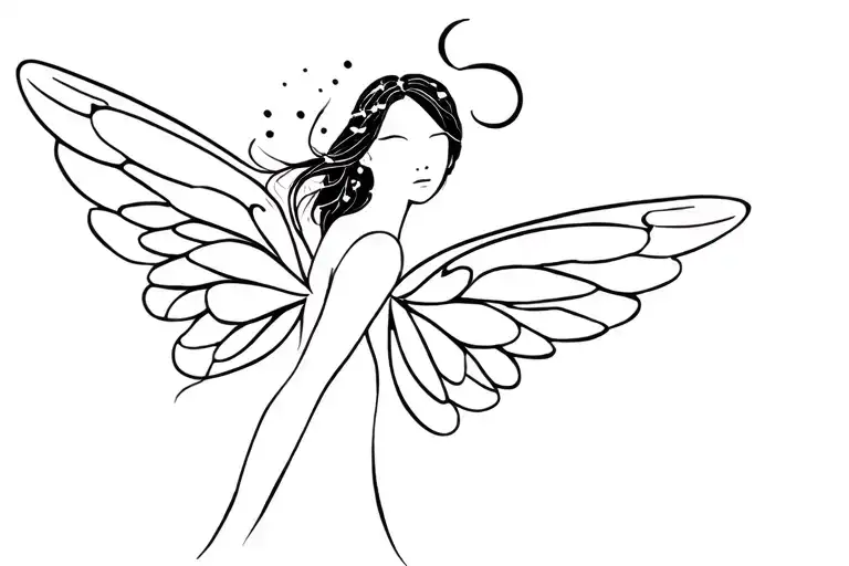 black haired fairy light features with wings tattoo design idea