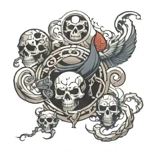 air element with skulls and ninja signs tattoo design idea