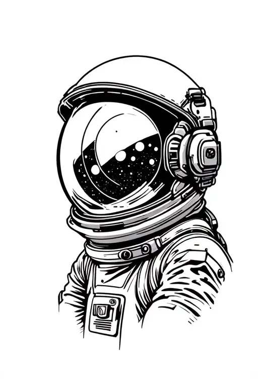 astronaut helmet with space reflection tattoo design idea