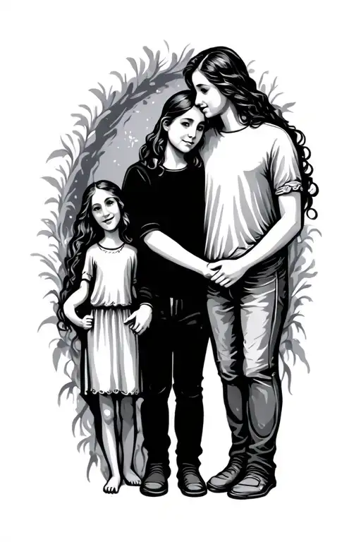 family holding hands tattoo design idea