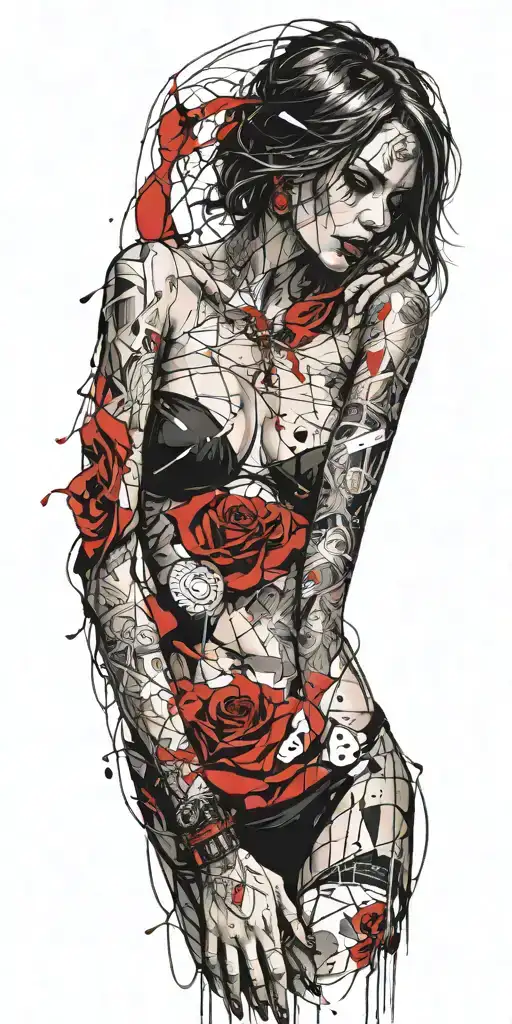 darkly alluring full nude goth girl rocking out tattoo design idea