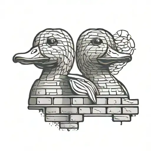 cartoon ducks head looking over brick wall art tattoo design idea