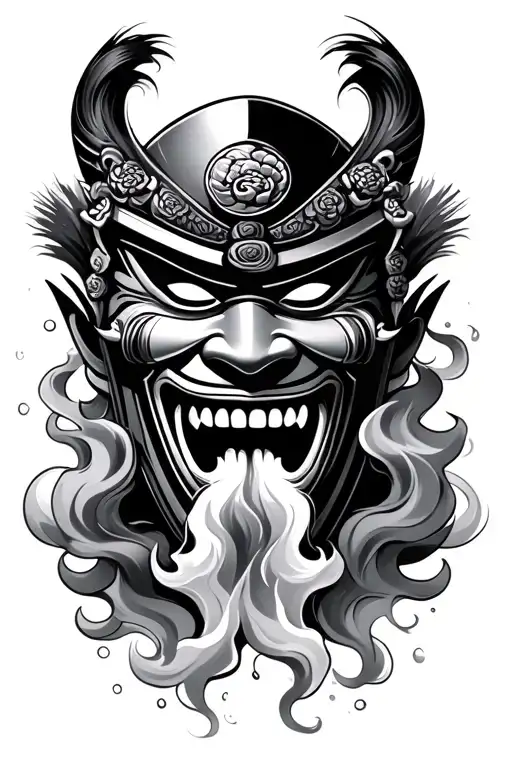 traditional Japanese shogun mask with smoke coming out of the mouth  tattoo design idea