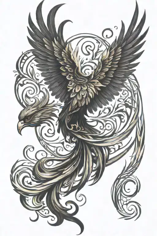 2.	Phoenix Rising with Swirling Flames: 	•	A phoenix, symbolizing strength, rebirth, and perseverance, could be rising f tattoo design idea