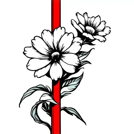 flower wrapped around a very thick red pole intertwined tattoo design idea