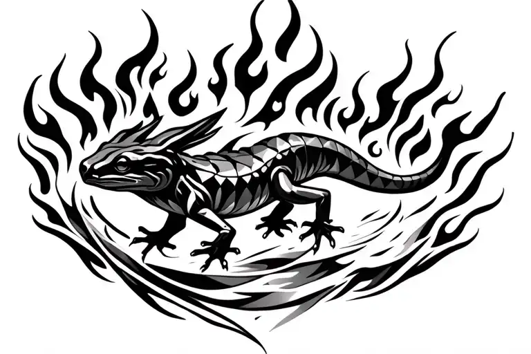 salamander on fire geometric style tattoo tattoo design idea