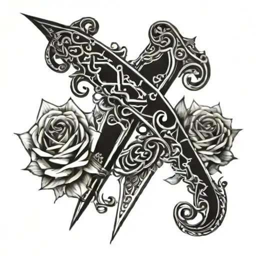 crossed stiletto (a knife) and stylus tattoo design idea