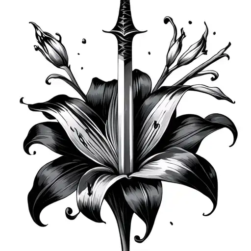 Black lily with Curved dagger minimalist tattoo design tattoo design idea