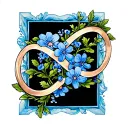 infinity loop, forget-me-not flowers through it tattoo design idea