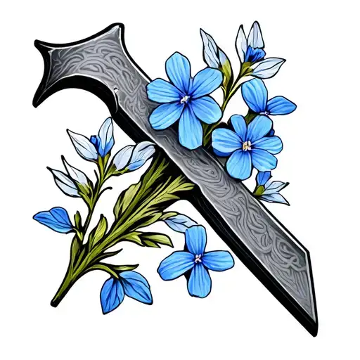 railroad spike with forget me not tattoo design idea