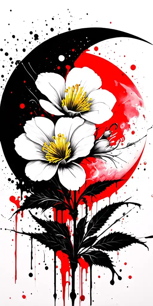 evening primrose, and crescent moon tattoo design idea