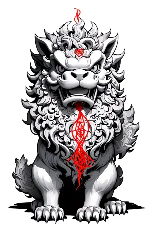 komainu red string of fate, representing love bonded by that string, and komainu representing protection/guardianship tattoo design idea