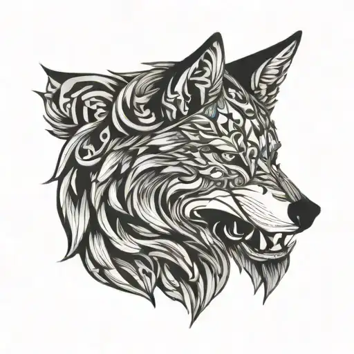 irezumi wolf head tattoo design idea