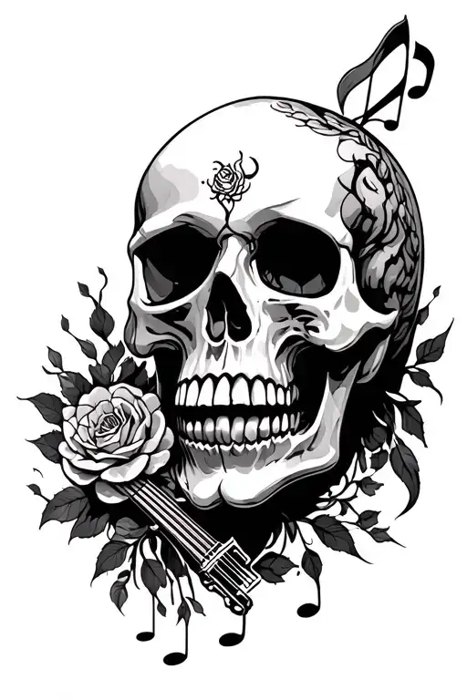 Skull, Jin Jang, death, family, music tattoo design idea