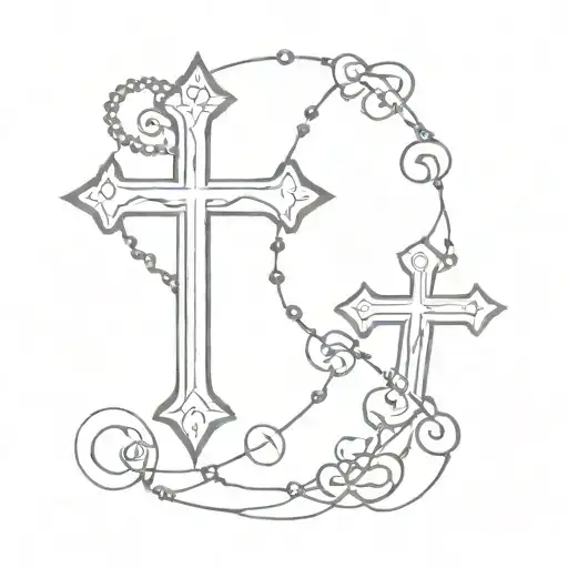 cross and rosary wrapped tattoo design idea