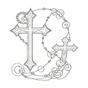 cross and rosary wrapped tattoo design idea