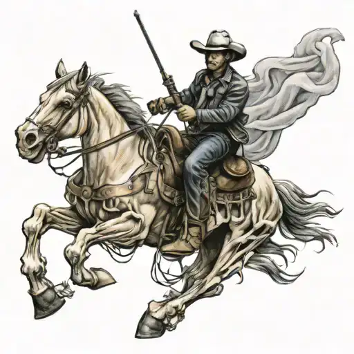 cowboy riding a skeleton horse tattoo design idea
