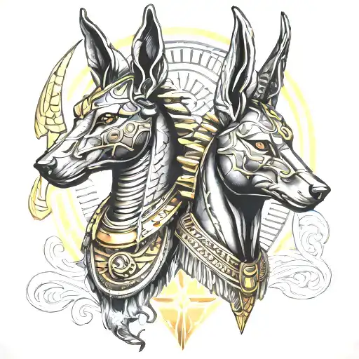 Egyptian god Anubis and baset with color tattoo tattoo design idea