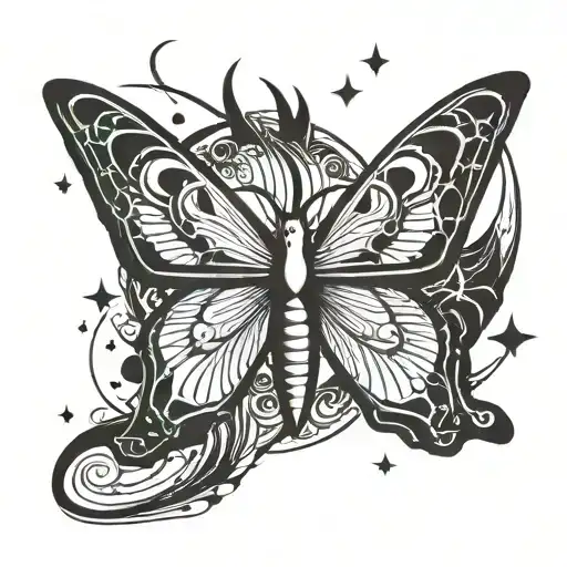 tattoo hand Luna moth stars and moon tattoo design idea