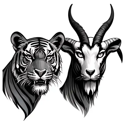 two tigers and a goat head tattoo design idea