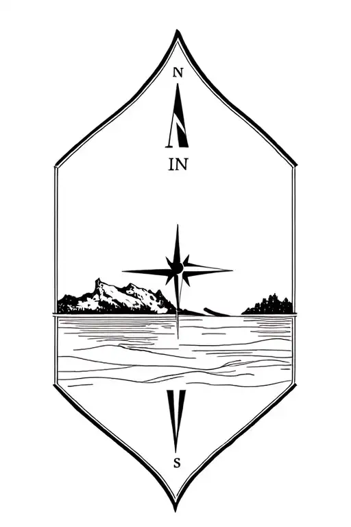 compass with scenery on opposite corners  tattoo design idea