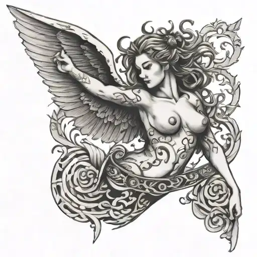 sigilsm angle stabing herself in the stomach tattoo design idea