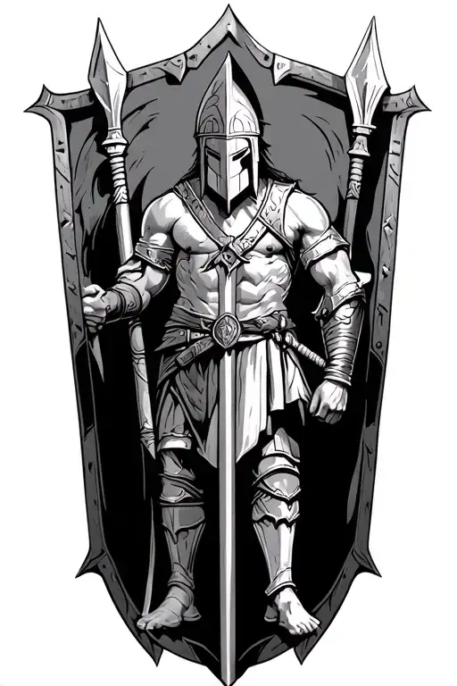 spartan warrior with a shield and spear tattoo design idea