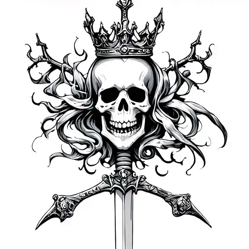 skeleton whit crown and sword tattoo design idea