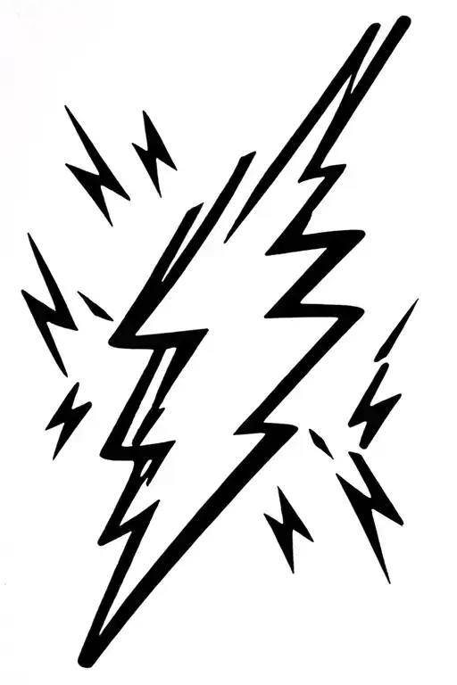 black lightening bolt surrounded by four tiny outlined lightening bolt tattoo design idea