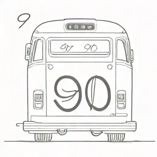 back of a bus coach with "90" written on it, tattoo design idea