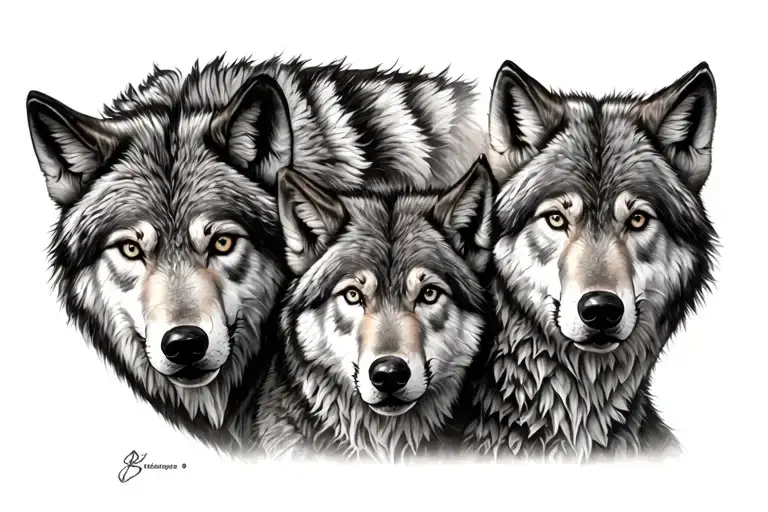 Wolf With 2 Cubs tattoo design idea