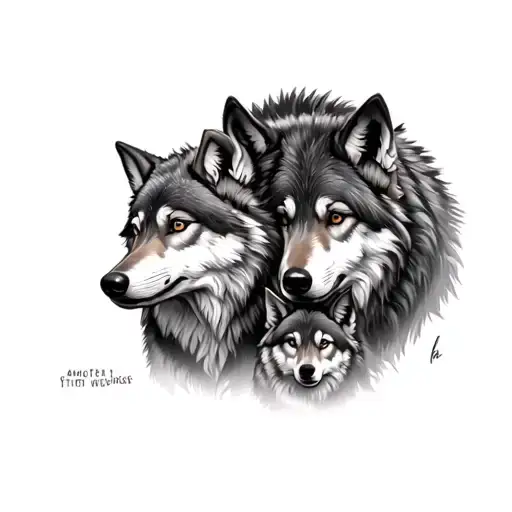 Wolf with their two children in the arm tattoo design idea
