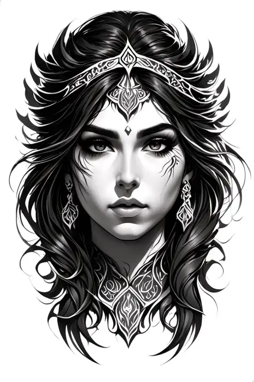 Mirana from dota 2, realism tattoo only face tattoo design idea