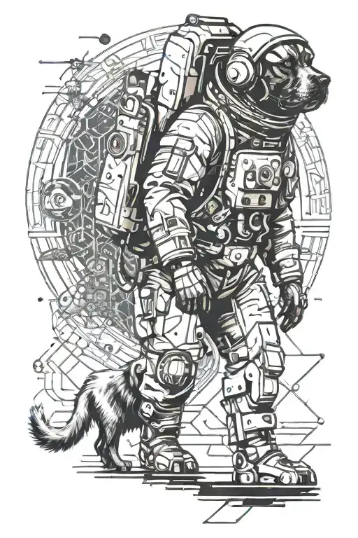 Astronaut with a dog at his feet tattoo design idea