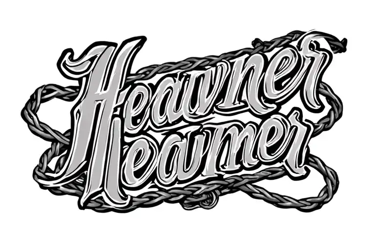Heavener is cursive with barb wire wraped around for the back side of my forearm tattoo design idea