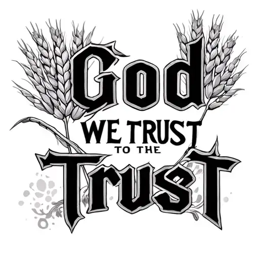 Text n God we trust to the branch of wheat tattoo design idea