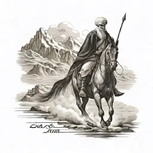 imam ali facing mountians tattoo design idea