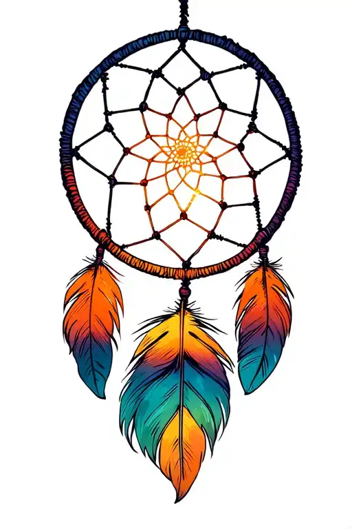 dream catcher with a glowing feather tattoo design idea
