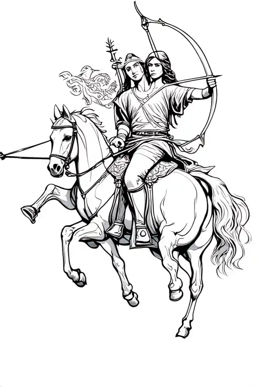 libra and sagittarius archer riding tattoo design idea