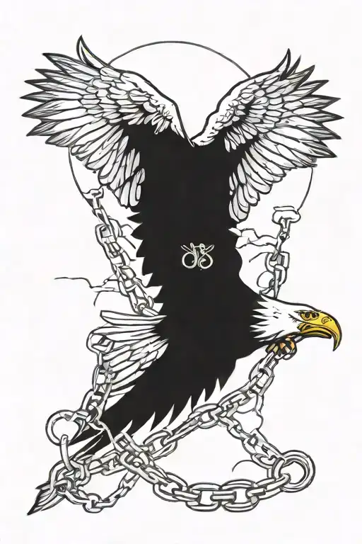 an eagle breaking chains with lightning in the background in the theme of momento mor tattoo design idea