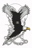 an eagle breaking chains with lightning in the background in the theme of momento mor tattoo design idea