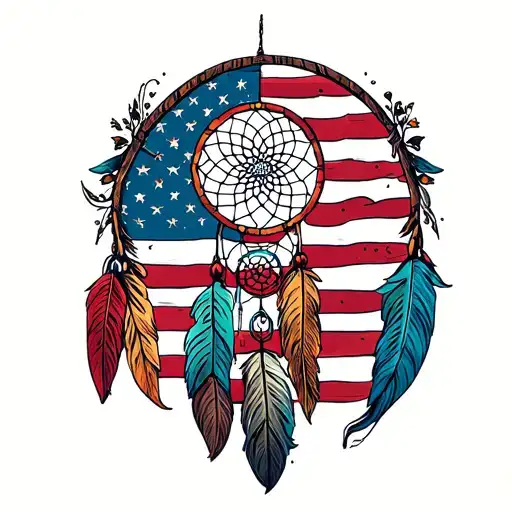 American flag dream catcher tattoo design idea