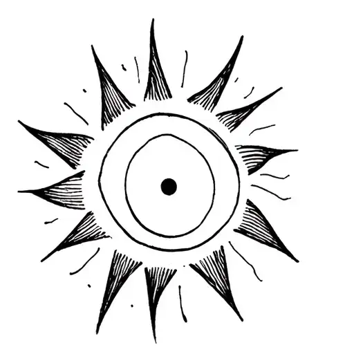Sun. Curly rays become eyes at the tips tattoo design idea