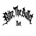 "Bite The Bullet" "Bite The Bullet" Blackwork Dark Lettering Calligraphy Chaotic Hardcore, Soft-Edge, High-Contrast Black Ink Expressive tattoo design idea