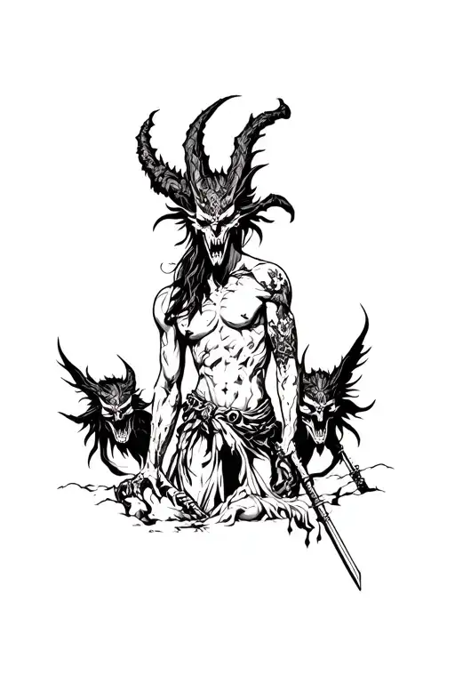 demons at war against Angeles tattoo design idea